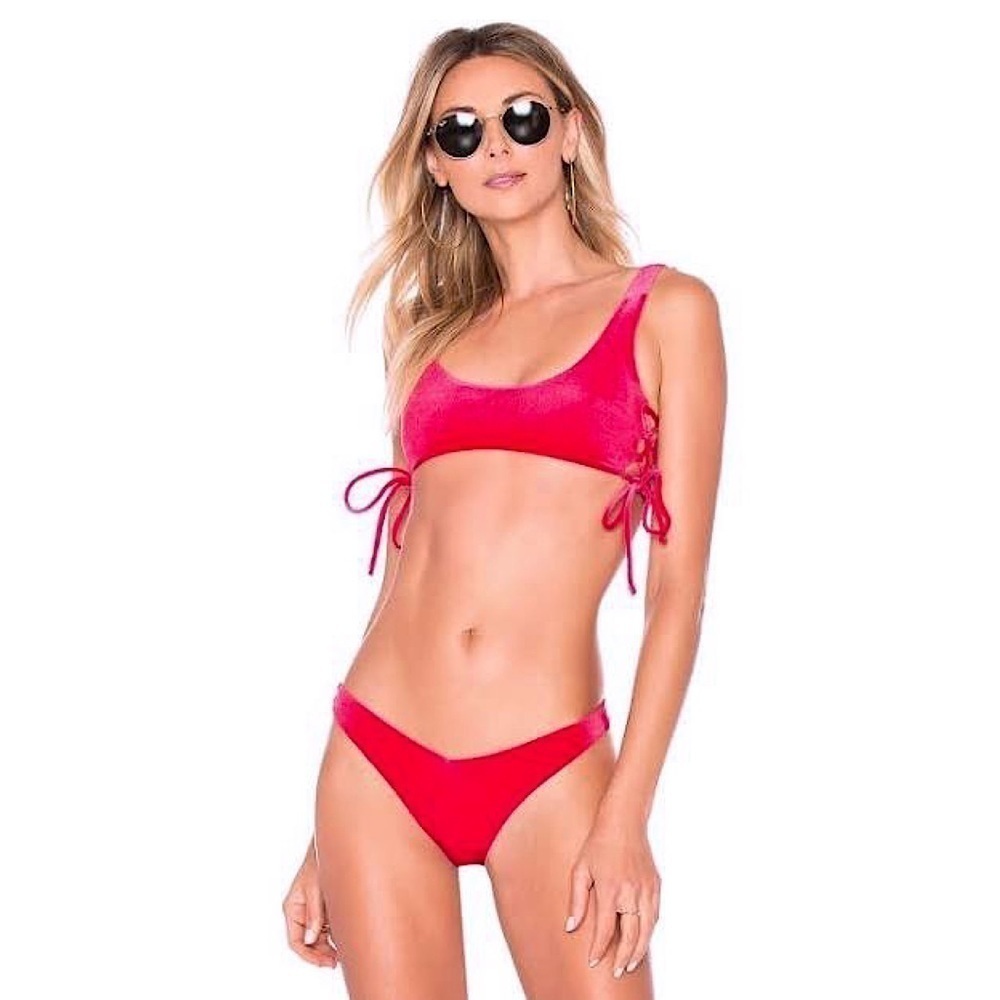NWT LOVERS + FRIENDS Crop Top Velvet Sleeveless Lace Up Sides Bralette Bikini XS